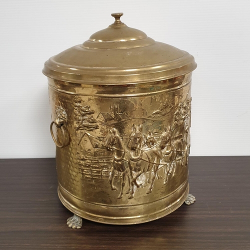 178 - Brass Coal Bucket with Liner, H:40 x D:30cm