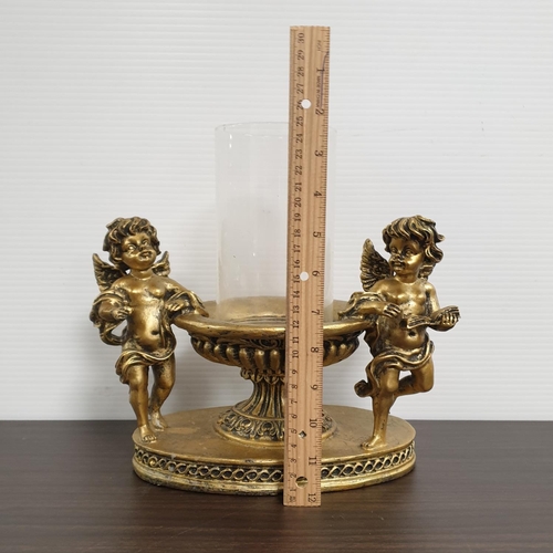 185 - Gilt Candle Holder with Cherub Decoration, H:25 x W:25cm