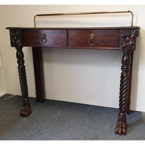 195 - Antique Georgian Mahogany Side Table with Brass Gallery, Brass Lion Ring Pull Handles and Lion Paw F... 