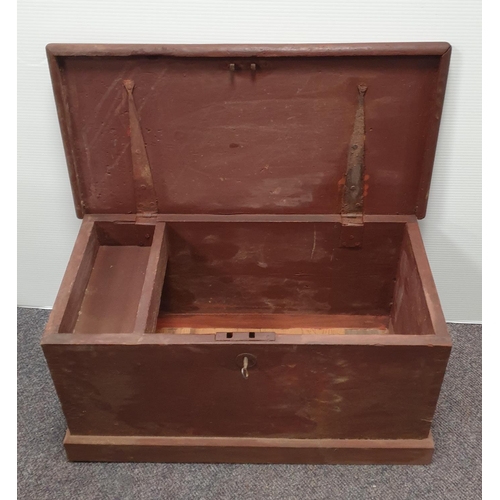 198 - Pine Tool Box with Key, H:33 x W:63 x D:31cm