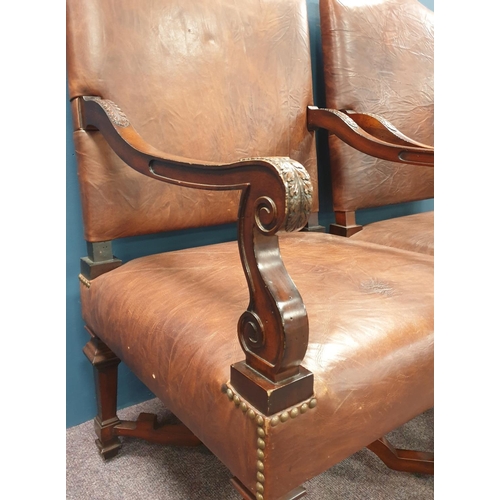 220 - Pair of Mahogany Framed Leather Armchairs