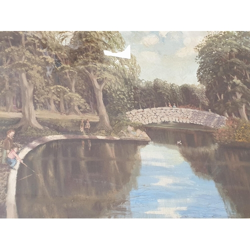 223 - Gilt Framed Oil Painting by Charles Harvey, Signed. St. Stephens Green, Dublin H:61 x W:72cm