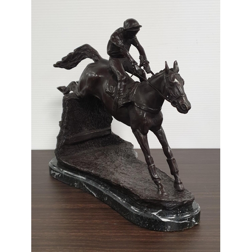 225 - Bronze Horse and Jockey Ornament on Marble Base