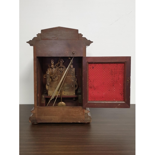 226 - Silver Dial Mahogany Inlaid Bracket Clock. Chiming Movement, Three Winding Holes.