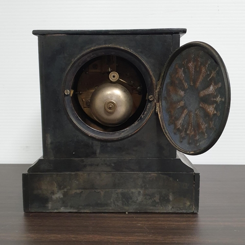 230 - Black Slate Mantel Clock, H:21 x W:20 x D:13cm