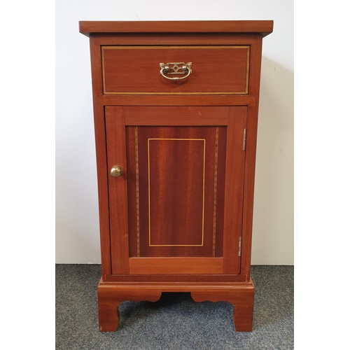 272 - Pair of Inlaid Mahogany One Door, 1 Drawer Bedside Lockers, H:76 x W:40 x D:34cm