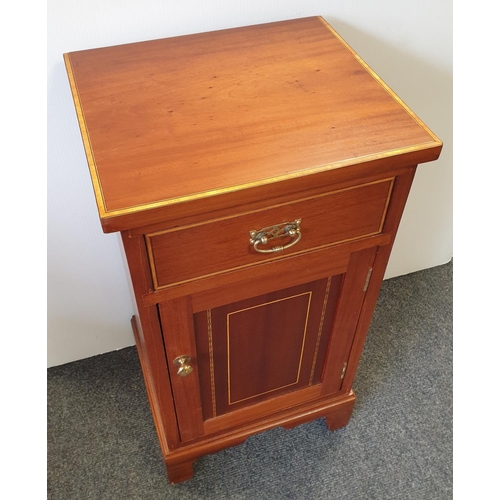 272 - Pair of Inlaid Mahogany One Door, 1 Drawer Bedside Lockers, H:76 x W:40 x D:34cm