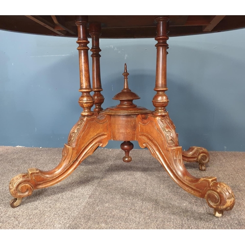 275 - Victorian Inlaid Burr Walnut Table on Pod Leg, H:73 x W:135 x D:99cm