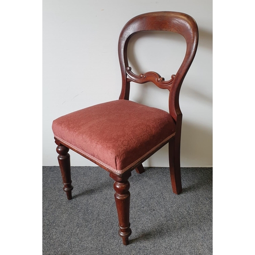 276 - Lot of 3x Victorian Mahogany Balloon Back Dining Chairs with Fabric Seats