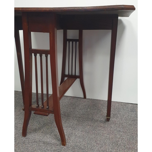 295 - Inlaid Mahogany Drop Leaf Sutherland Table, H:61 x W:61 x D:16/72cm