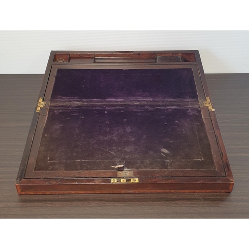 297 - Victorian Inlaid Writing Slope with Brass Handles, H:17 x W:50 x D:25/50cm