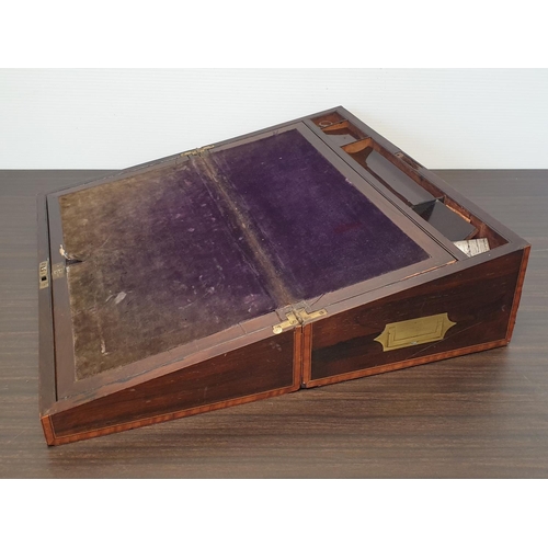 297 - Victorian Inlaid Writing Slope with Brass Handles, H:17 x W:50 x D:25/50cm