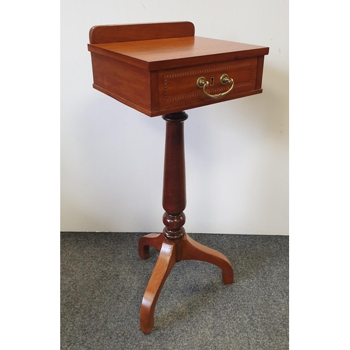 299 - Pair of Inlaid Lamp Tables with drawer on Tripod Leg, H:78 x W:32 x D:29cm