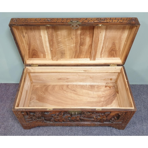 310 - Camphorwood Carved Blanket Box, H:46 x W:91 x D:45cm