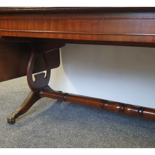 311 - Lyre End Mahogany Drop Leaf Coffee Table, H:46 x L:98/149 x D:50cm