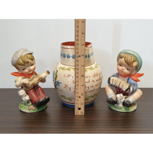 332 - Ceramic Hand Painted Jug and Pair of Ceramic Figures