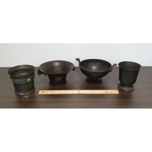 333 - James Dixon Pewter Bowl,  A. Kox Pewter Goblet and Two Bronze Bowls