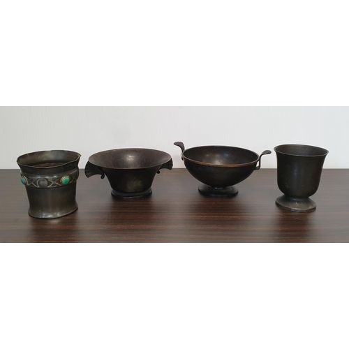 333 - James Dixon Pewter Bowl,  A. Kox Pewter Goblet and Two Bronze Bowls