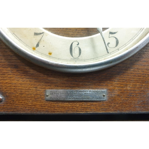 348 - Art Deco oak Mantel Clock, H:23 x W:38 x D:13cm