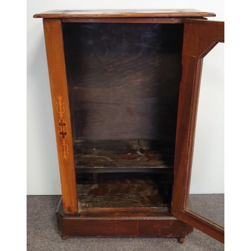 362 - Victorian Inlaid Display Cabinet on Castors, H:87 x W:55 x D:30cm