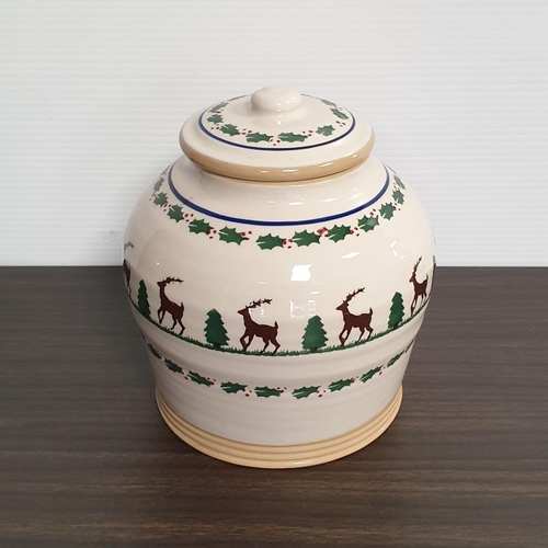 262 - Nicholas Mosse Pottery Lidded Jar, Reindeer Pattern. H:20 x D:20cm