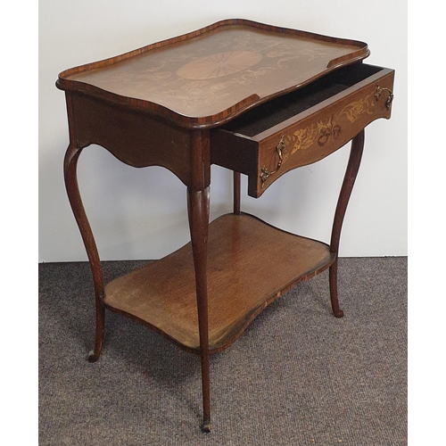 384 - Marquetry Inlaid Hall Table with Galleried Top, H:72 x W:61 x D:42cm