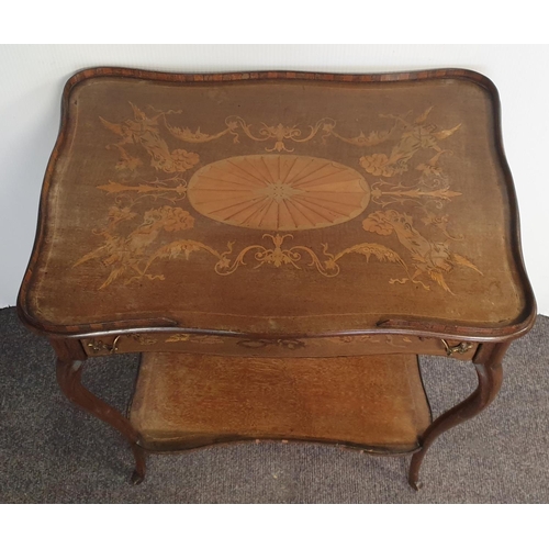 384 - Marquetry Inlaid Hall Table with Galleried Top, H:72 x W:61 x D:42cm