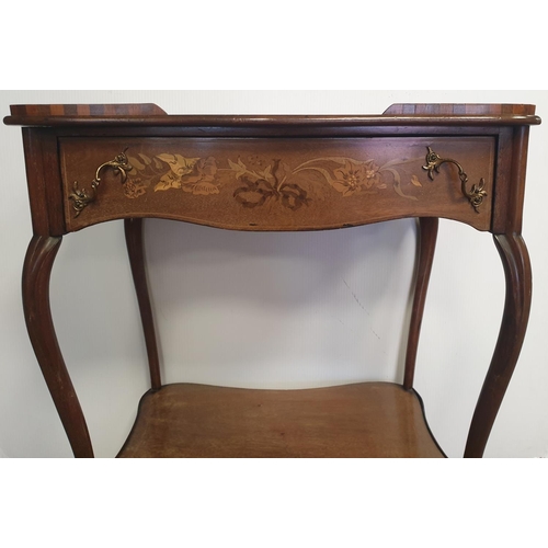 384 - Marquetry Inlaid Hall Table with Galleried Top, H:72 x W:61 x D:42cm