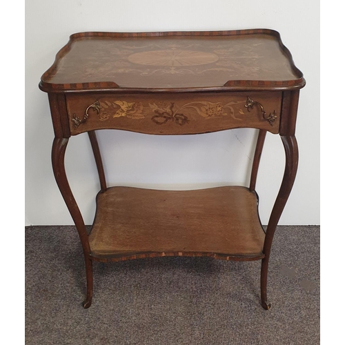 384 - Marquetry Inlaid Hall Table with Galleried Top, H:72 x W:61 x D:42cm