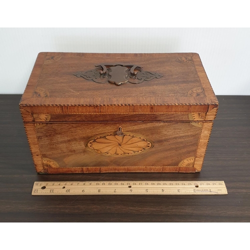 385 - Marquetry Inlaid Tea Caddy with Key