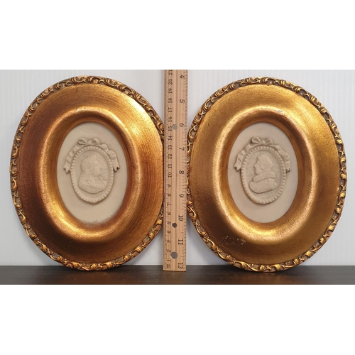 391 - Pair of Gilt Framed Resin Miniatures, H:21 x W:17cm