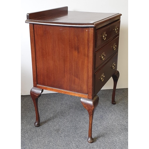 398 - Mahogany Three Drawer Chest on Queen Anne Leg, H:89 x W:68 x D:53cm