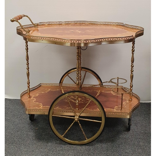 411 - Drinks Trolley with Brass Gallery, Diameter 76cm