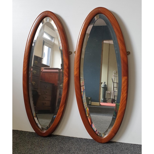 450 - Pair of Mahogany Framed Bevelled Oval Wall Mirrors, H:72 x W:29cm