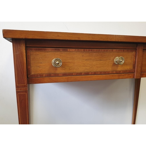 484 - Inlaid Leather Top Desk on Castors, H:75 x W:89 x D:49cm