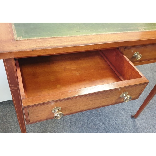 484 - Inlaid Leather Top Desk on Castors, H:75 x W:89 x D:49cm