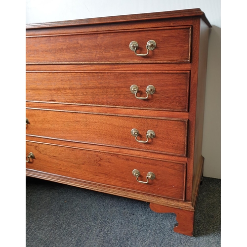 537 - Mahogany Four Drawer Chest with Brass Handles , H:75 x W:92 x D:41cm