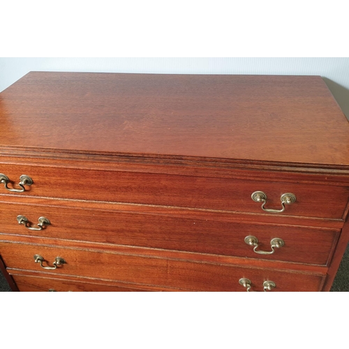 537 - Mahogany Four Drawer Chest with Brass Handles , H:75 x W:92 x D:41cm