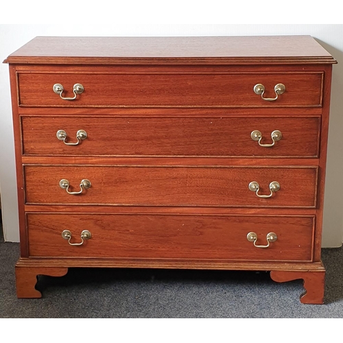 537 - Mahogany Four Drawer Chest with Brass Handles , H:75 x W:92 x D:41cm