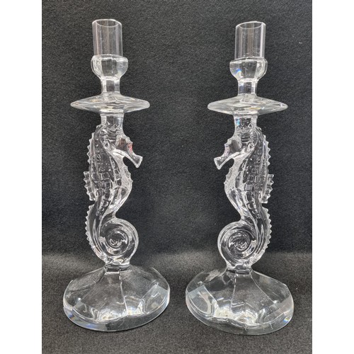 558 - Pair of Waterford Crystal Seahorse Candlesticks approx. 29cm high