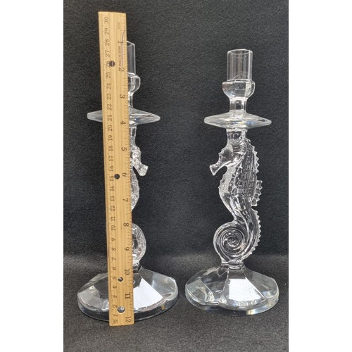 558 - Pair of Waterford Crystal Seahorse Candlesticks approx. 29cm high