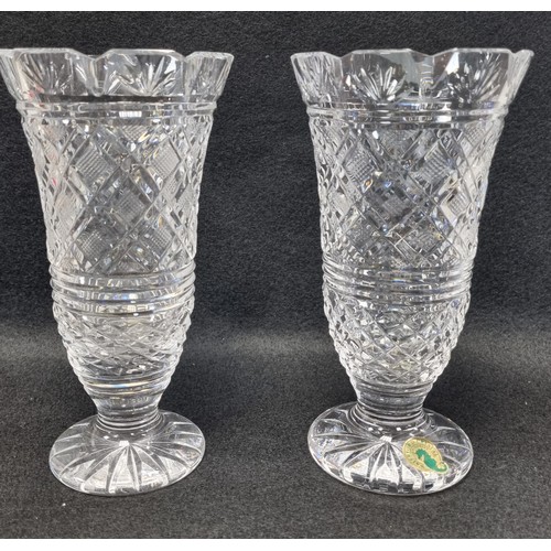 554 - Lot of 2x Waterford Crystal Footed Vases, approx. 17cm high