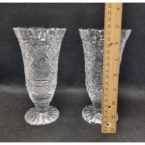 554 - Lot of 2x Waterford Crystal Footed Vases, approx. 17cm high