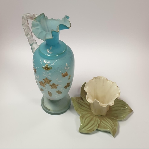 608 - Blue Glass Jug/Vase &  Royal Worcester Ornament