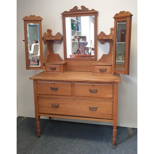 630 - Satinwood Dressing Table with mirrors, H:170 x W:107 x D:49cm