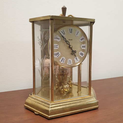 632 - German Mantle Clock with Etched Glass, H:25 x W:21 x D:15cm