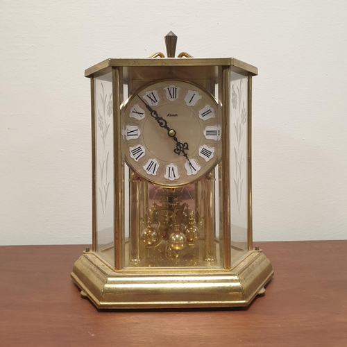 632 - German Mantle Clock with Etched Glass, H:25 x W:21 x D:15cm