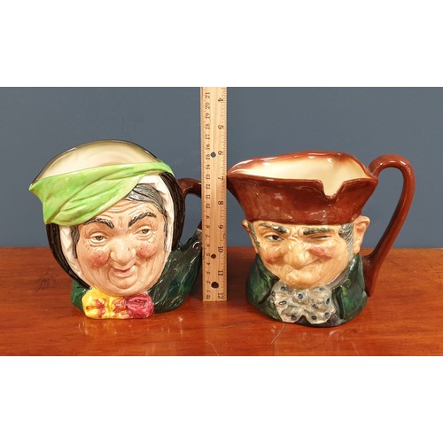 643 - Lot of Four Royal Doulton Toby Jugs - Old Charley and Sairey Gamp. Height 15cm