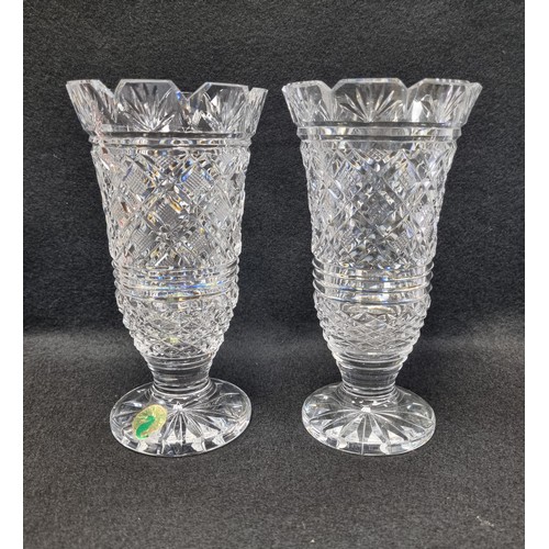 559 - Lot of 2x Waterford Crystal Footed Vases, approx. 17cm high