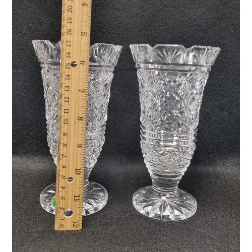 559 - Lot of 2x Waterford Crystal Footed Vases, approx. 17cm high